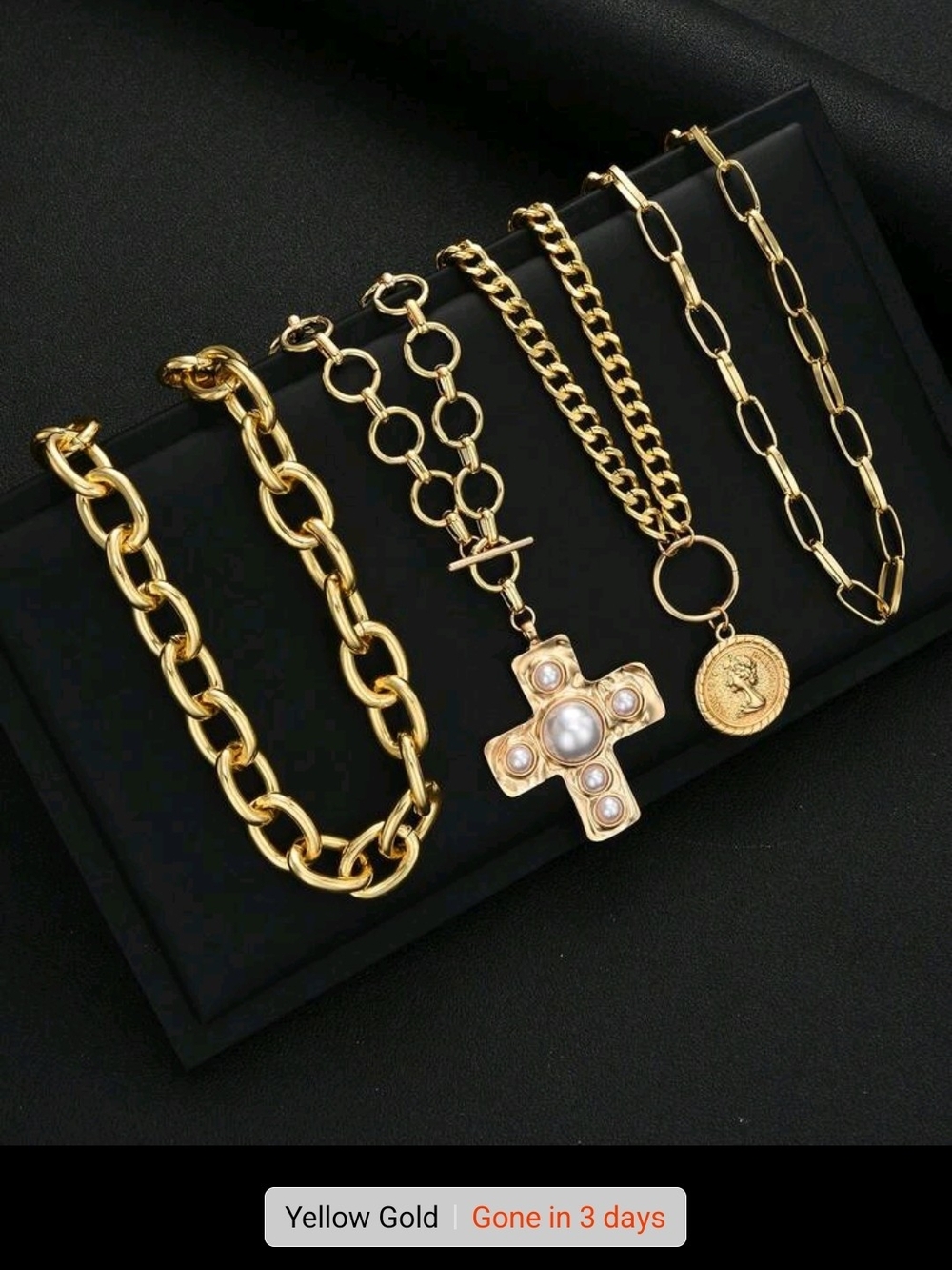Gold Layered Pearl Cross Pendant Necklace - Women Jewelry - Picture 3 of 6